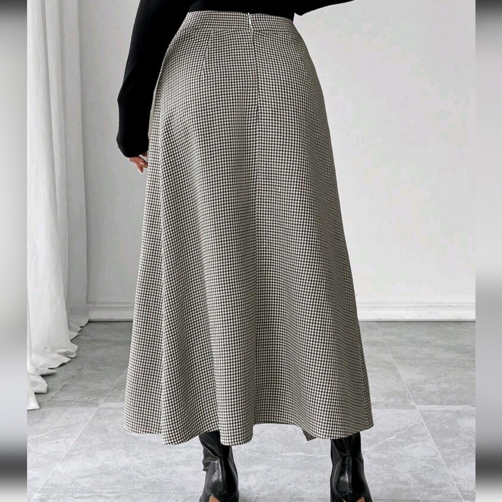 Women's Skirt, Women's Long Skirt, Plaid, Slit, Fashionable Sexy, - Picture 2 of 5